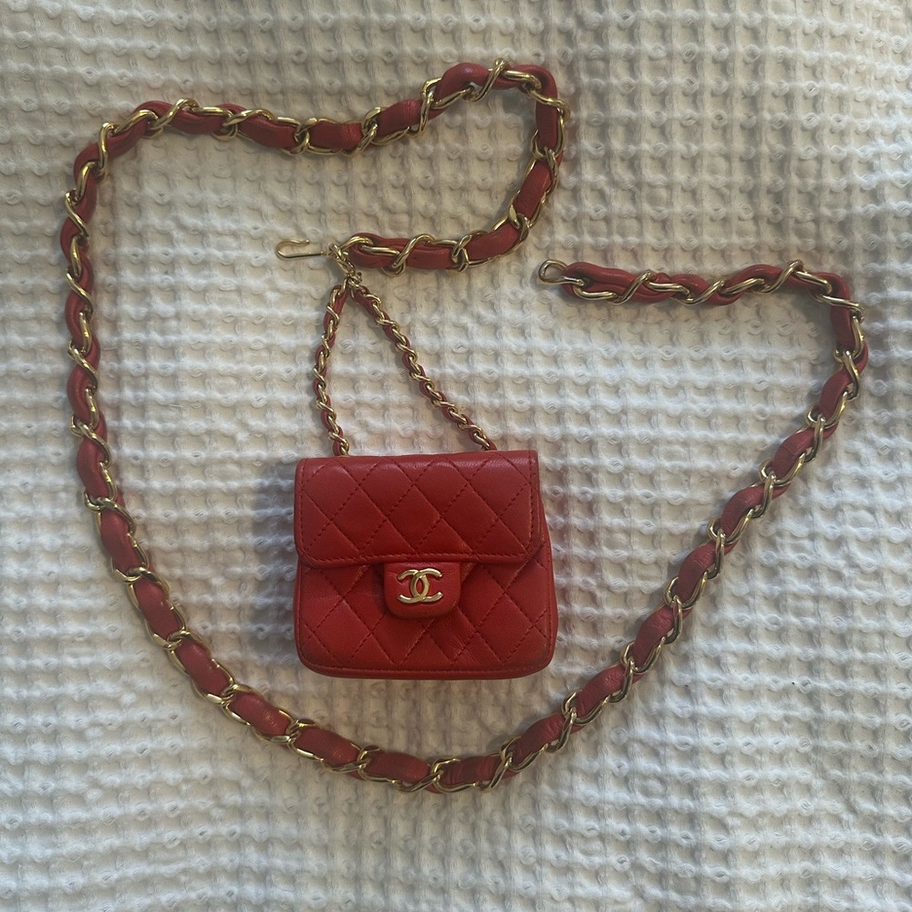 Authentic Vintage CHANEL Red Mini Belt Bag ICONIC